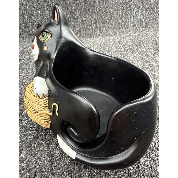 Allen Designs Black Cat Yarn Holder Pull Yarn Through Tail Container Storage - Picture 3 of 10